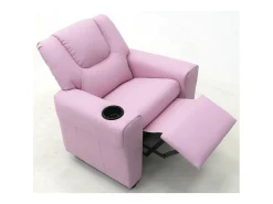 Mini poltrona reclinável ITCHI com elevação manual, material em PU na cor rosa, ideal para uma sala confortável.