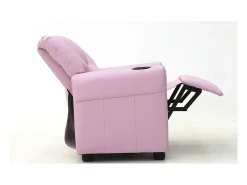 Mini poltrona reclinável ITCHI com elevação manual, material em PU na cor rosa, ideal para uma sala confortável.