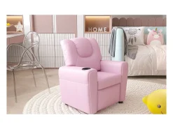 Mini poltrona reclinável ITCHI com elevação manual, material em PU na cor rosa, ideal para uma sala confortável.