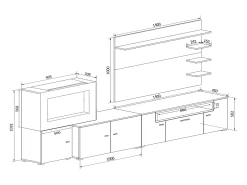 Mobiliário com lareira eléctrica com 5 níveis de chama, Branco Mate e Branco Brilhante, 290x45x170cm