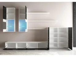 Mobiliário com luzes LED, Laca Negra Brilhante e Branco Mate, 300x42x189cm