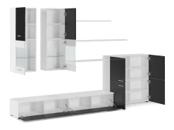 Mobiliário com luzes LED, Laca Negra Brilhante e Branco Mate, 300x42x189cm
