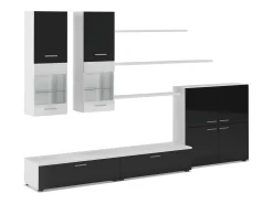 Mobiliário com luzes LED, Laca Negra Brilhante e Branco Mate, 300x42x189cm