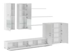 Mobiliário com luzes LED, Laca Branca Brilhante e Branco Mate, 300x42x189cm