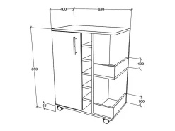 Mobiliário de cozinha servindo carrinho Esilo Branco A. 85 x L. 63 x P. 40 cm