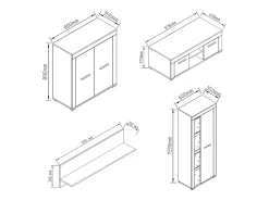 Mobiliário de TV VCM | 4 pcs. Parede viva com espaço de armazenamento suficiente | Armário de TV | Parede montada – Usilo L (Branco / Carvalho de mel)