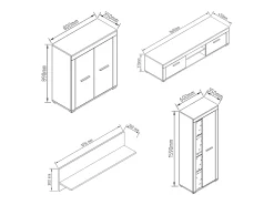 Mobiliário de TV VCM | 4 pcs. Parede viva com espaço de armazenamento suficiente | Armário de TV | Parede montada – Usilo XL (antracite / carvalho mel)