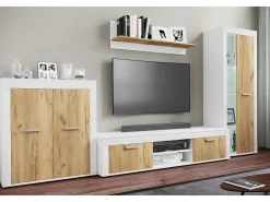 Mobiliário de TV VCM | 4 pcs. Parede viva com espaço de armazenamento suficiente | Armário de TV | Parede montada – Usilo XL (Branco / Carvalho Mel)