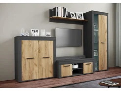 Mobiliário de TV VCM | 4 pcs. Parede viva com espaço de armazenamento suficiente | Armário de TV | Parede montada – Usilo L (antracite / carvalho mel)