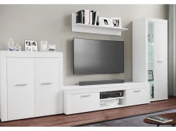 Mobiliário de TV VCM | 4 pcs. Parede viva com espaço de armazenamento suficiente | Armário de TV | Parede montada – Usilo XL (Branco)