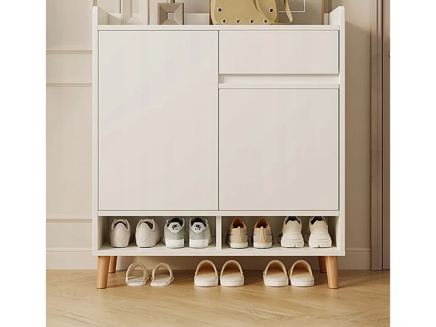 Moderna cômoda branca com muito espaço para sapatos 60 cm com gaveta