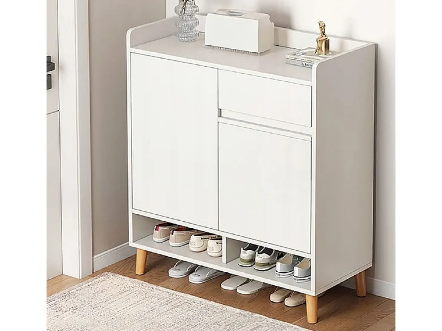 Moderna cômoda branca com muito espaço para sapatos 60 cm com gaveta