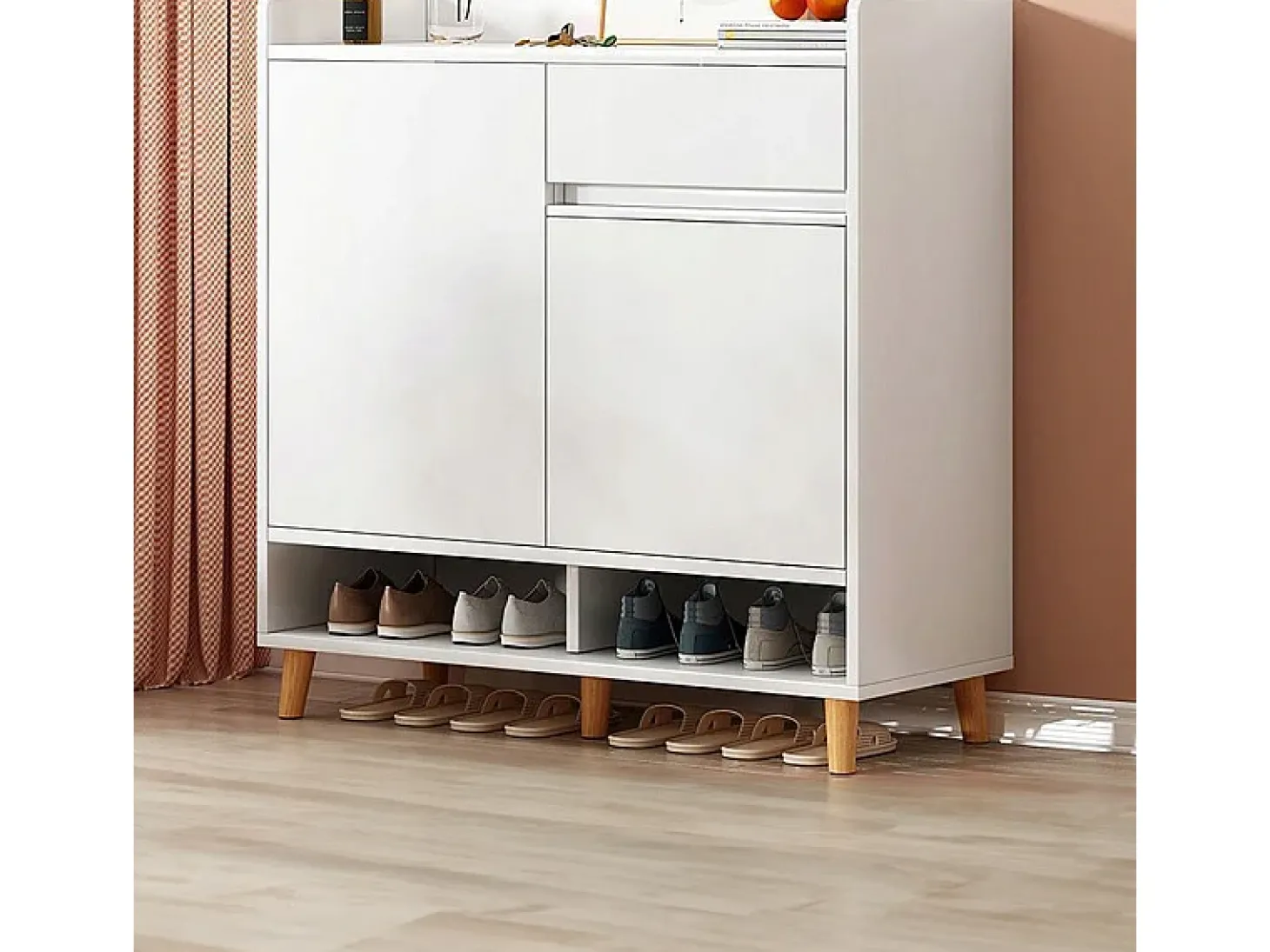 Moderna cômoda branca com muito espaço para sapatos 60 cm com gaveta