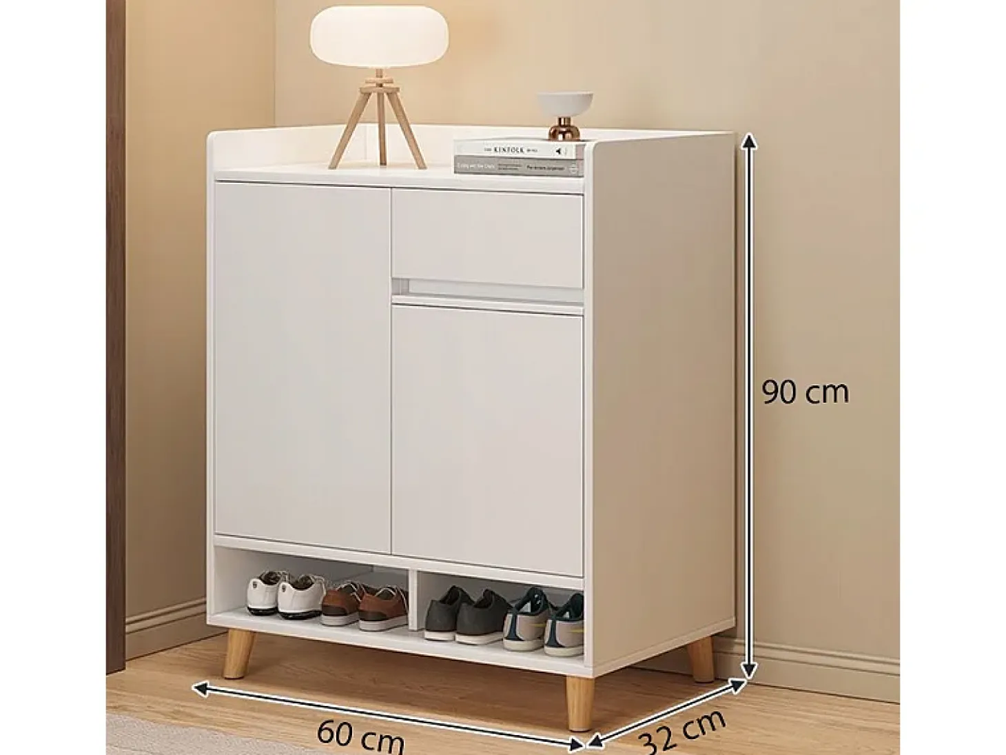 Moderna cômoda branca com muito espaço para sapatos 60 cm com gaveta