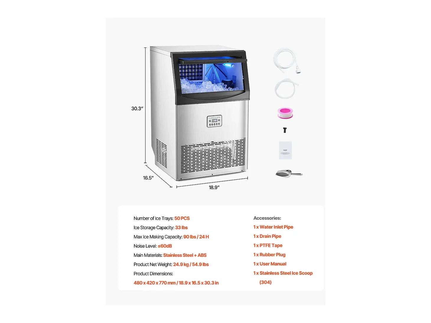Máquina de Gelo SucceBuy Máquina de Gelo Comercial com Display LED, 40,82 kg/dia para Gastronomia