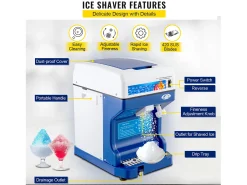 Máquina de Gelo SucceBuy Máquina de Cone de Neve 250 W 265 LBS/H Triturador de Gelo Ajustável para Uso Doméstico