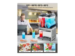 Máquina de Granito SucceBuy, 2 Reservatórios de 15 L, Aço Inoxidável, Distribuidor de Bebidas Geladas, para Casa, Restaurantes, Cafés, Bares