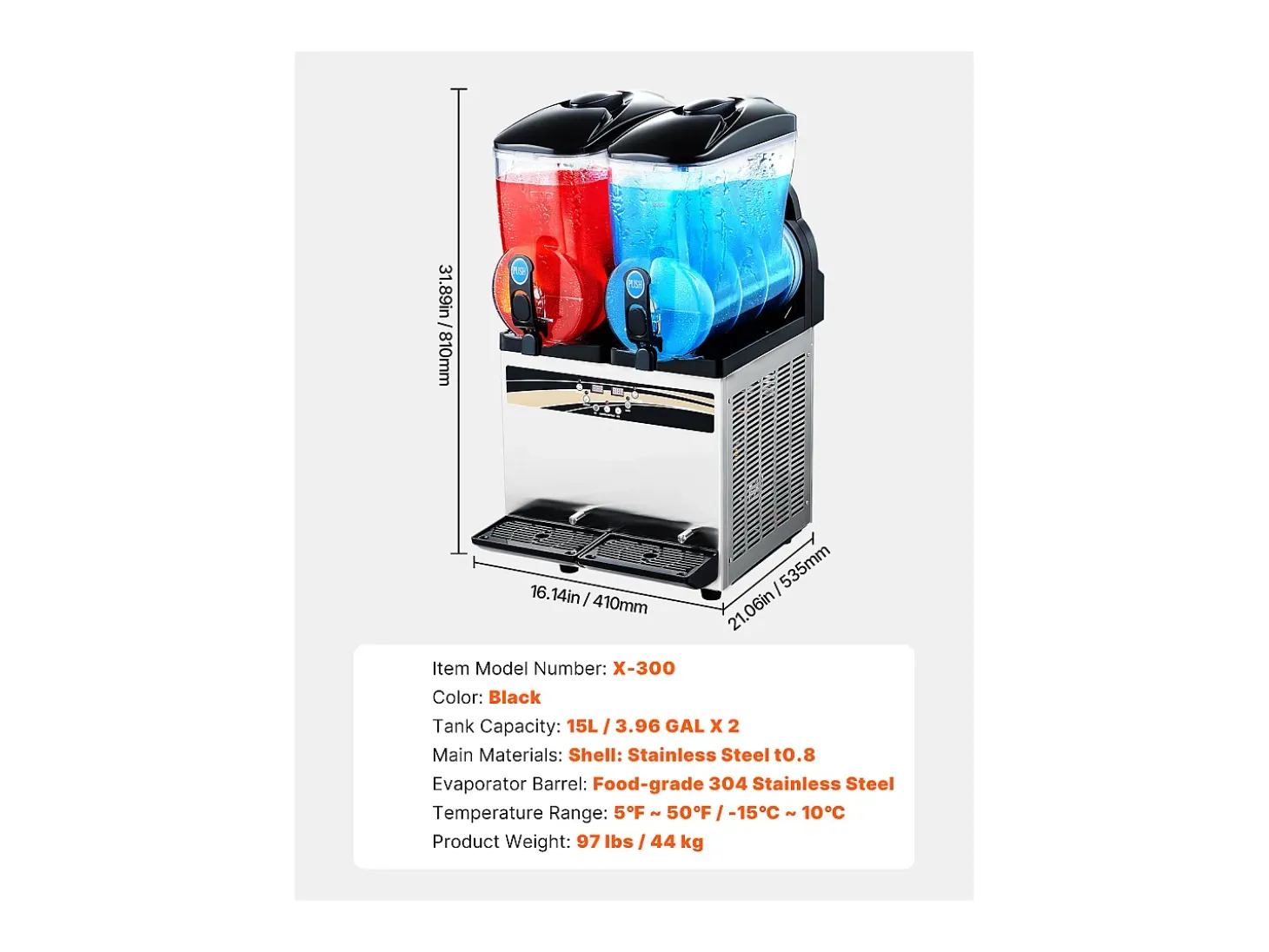 Máquina de Granito SucceBuy, 2 Reservatórios de 15 L, Aço Inoxidável, Distribuidor de Bebidas Geladas, para Casa, Restaurantes, Cafés, Bares