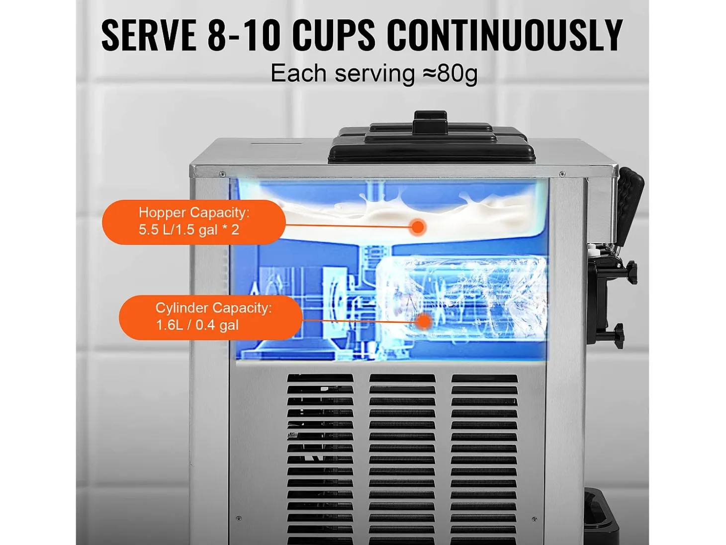 Máquina de Sorvete SucceBuy, Aparelho de Gelo Italiano 3 Sabores 18-28 L/h, para Qualquer Aventura de Campismo