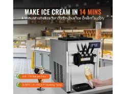 Máquina de Sorvete SucceBuy, Aparelho de Gelo Italiano 3 Sabores 18-28 L/h, para Qualquer Aventura de Campismo