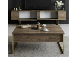 MSuporte de TV obile Dgridell, Aparador de sala, Armário de TV baixo, Base de parede equipada, 180x30h50 cm, Nogueira e Ouro