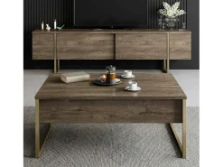 MSuporte de TV obile Dgridell, Aparador de sala, Armário de TV baixo, Base de parede equipada, 180x30h50 cm, Nogueira e Ouro