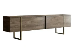 MSuporte de TV obile Dgridell, Aparador de sala, Armário de TV baixo, Base de parede equipada, 180x30h50 cm, Nogueira e Ouro