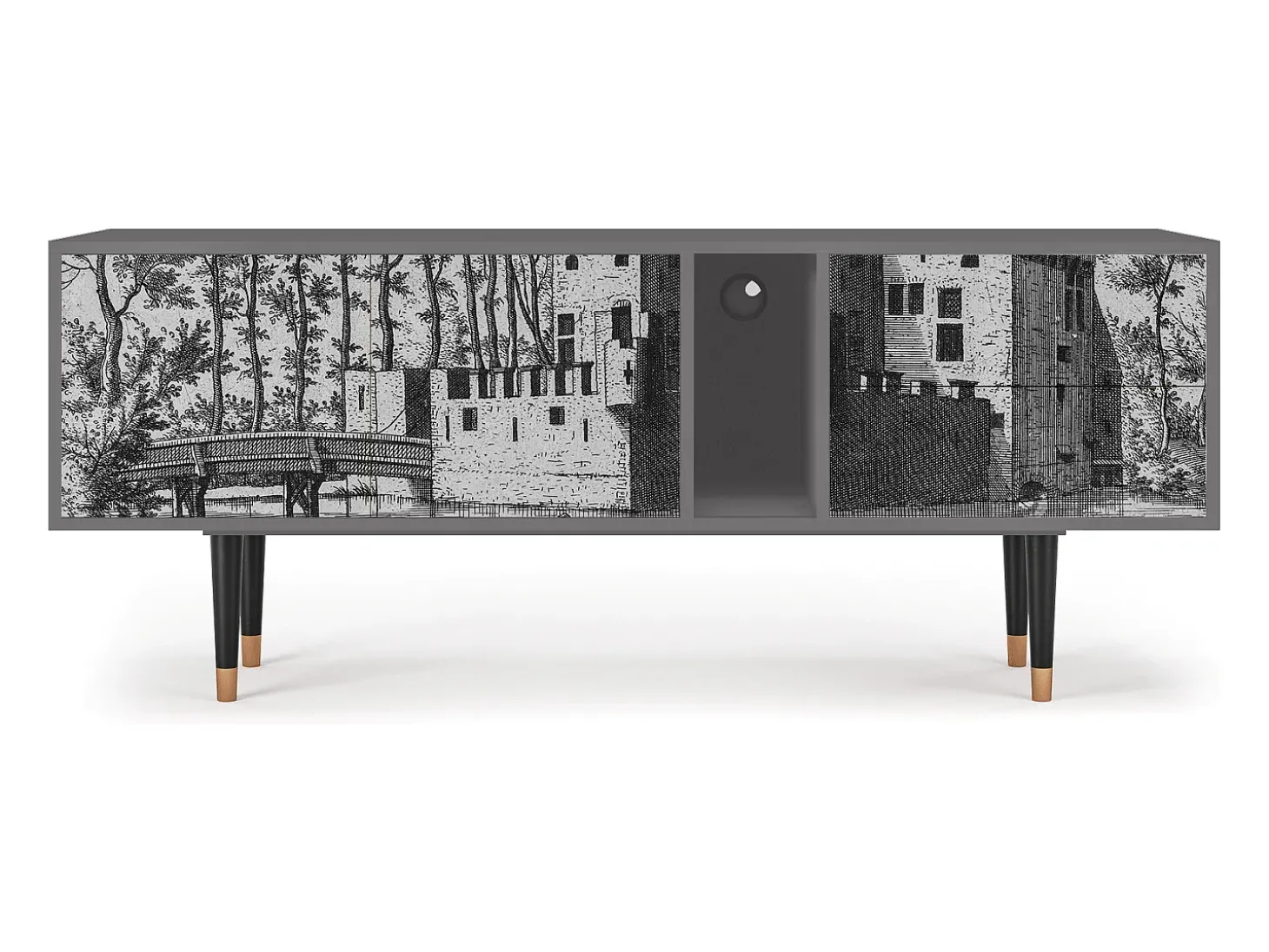 Mueble de TV - 170х69х48 cm - T1 - Castle with Bridge, Cinza