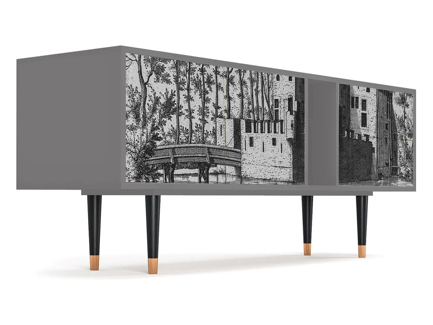 Mueble de TV - 170х69х48 cm - T1 - Castle with Bridge, Cinza