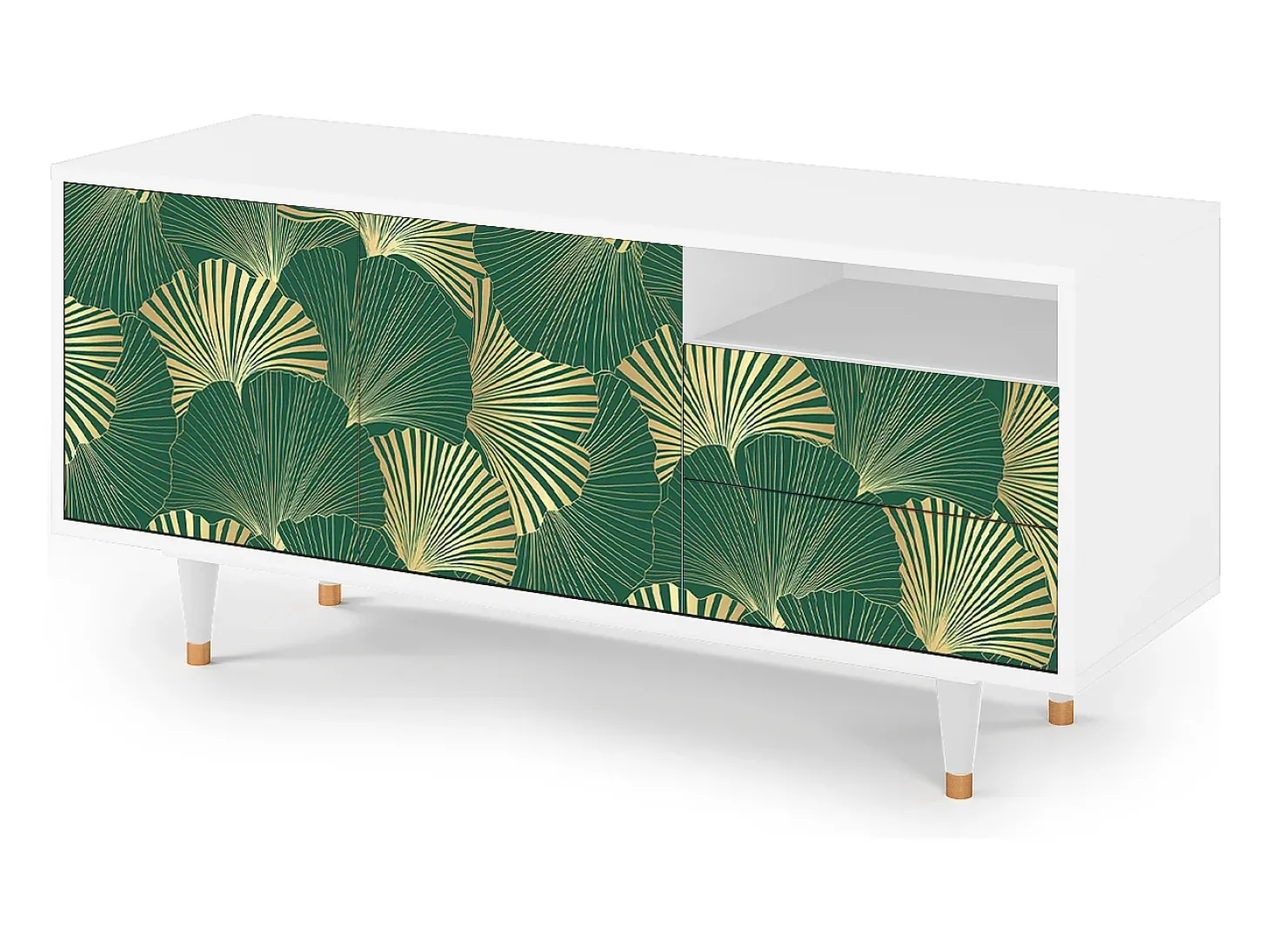 Mueble de TV - 125х56х41 cm - T7 - Gold Ginkgo, Branco