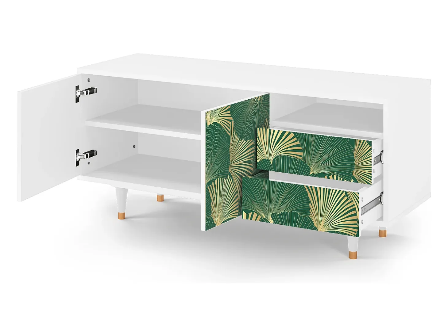 Mueble de TV - 125х56х41 cm - T7 - Gold Ginkgo, Branco