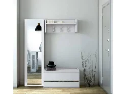 Móveis de entrada Brionia, Entrada moderna com cabide, Armário com sapateira, Armário multifuncional, Cm 50x32h182, Branco