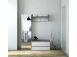 Móveis de entrada Dap, Entrada moderna com cabide, Armário com sapateira, Armário multifuncional, 50x32h182 cm, Cimento e Branco