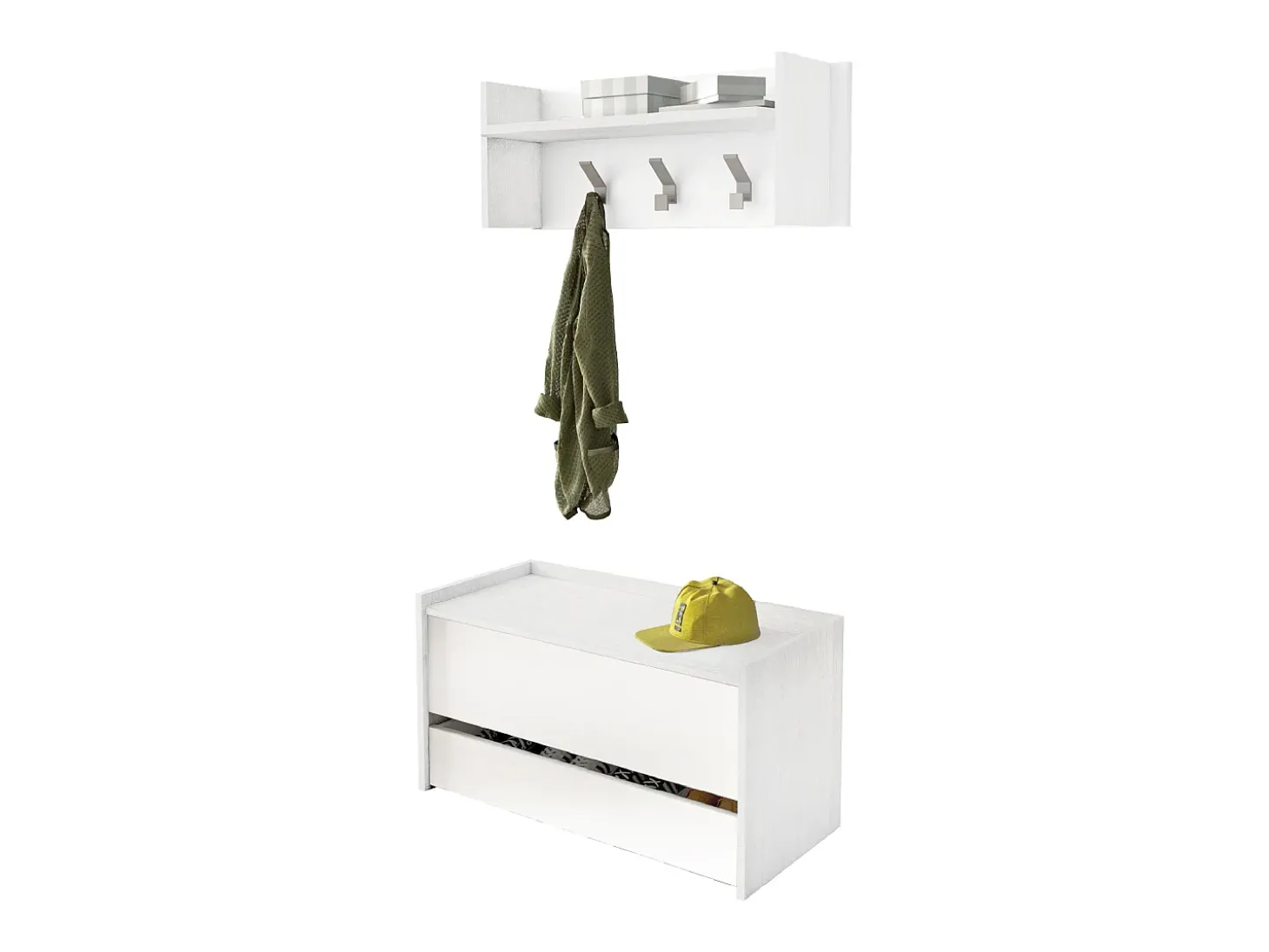 Móveis de entrada Dap, Entrada moderna com cabide, Armário com sapateira, Armário multifuncional, Cm 50x32h182, Branco