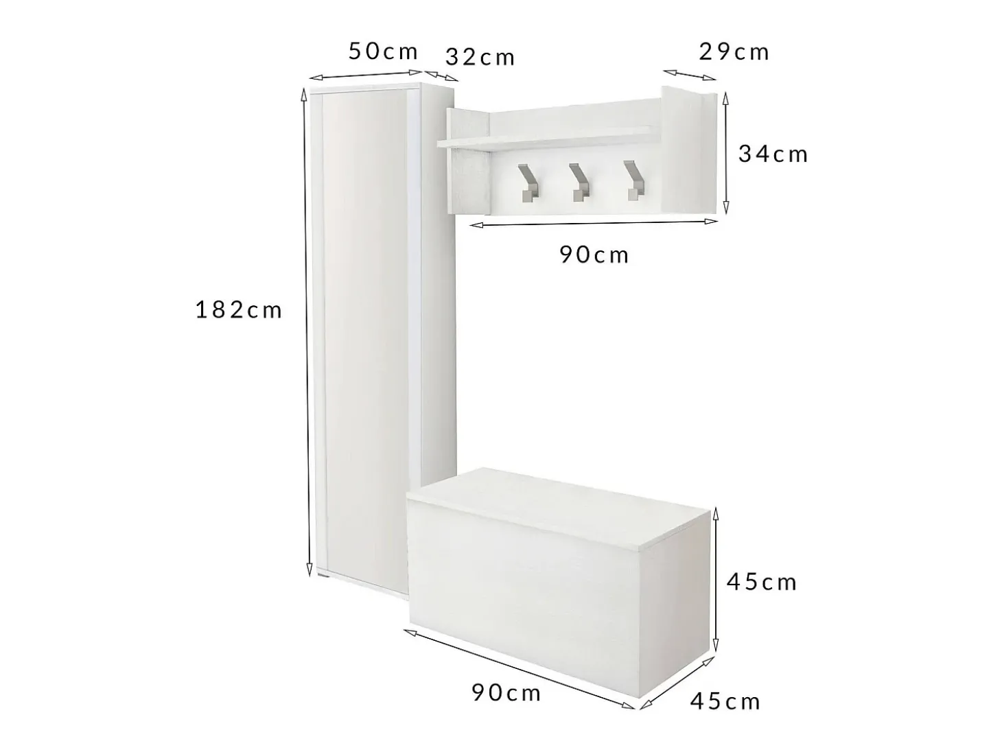Móveis de entrada Djohnse, Entrada moderna com cabide, Armário com sapateira, Armário com espelho, Cm 50x32h182, Branco