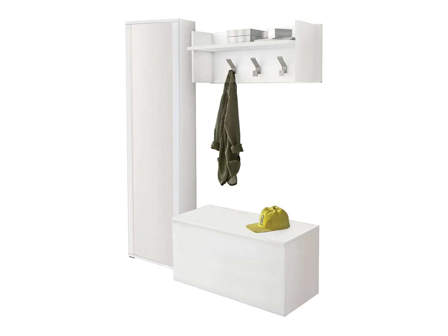 Móveis de entrada Djohnse, Entrada moderna com cabide, Armário com sapateira, Armário com espelho, Cm 50x32h182, Branco