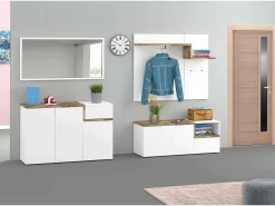 Móveis de entrada Yuri, entrada multifuncional moderna, armário multiuso para hall de entrada, 100% Fabricado na Itália, 120x40h54 cm, branco brilhante e bordo