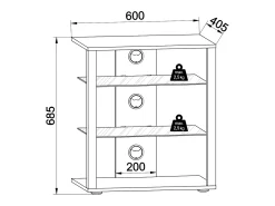Móveis de madeira VCM Hifi | Armário de rack Prateleira Phono | 2 Pavimentos de vidro | Dimensões: A. 70 x L. 60 x P. 41 cm | Phono Mediaregal - Folas (Preto)
