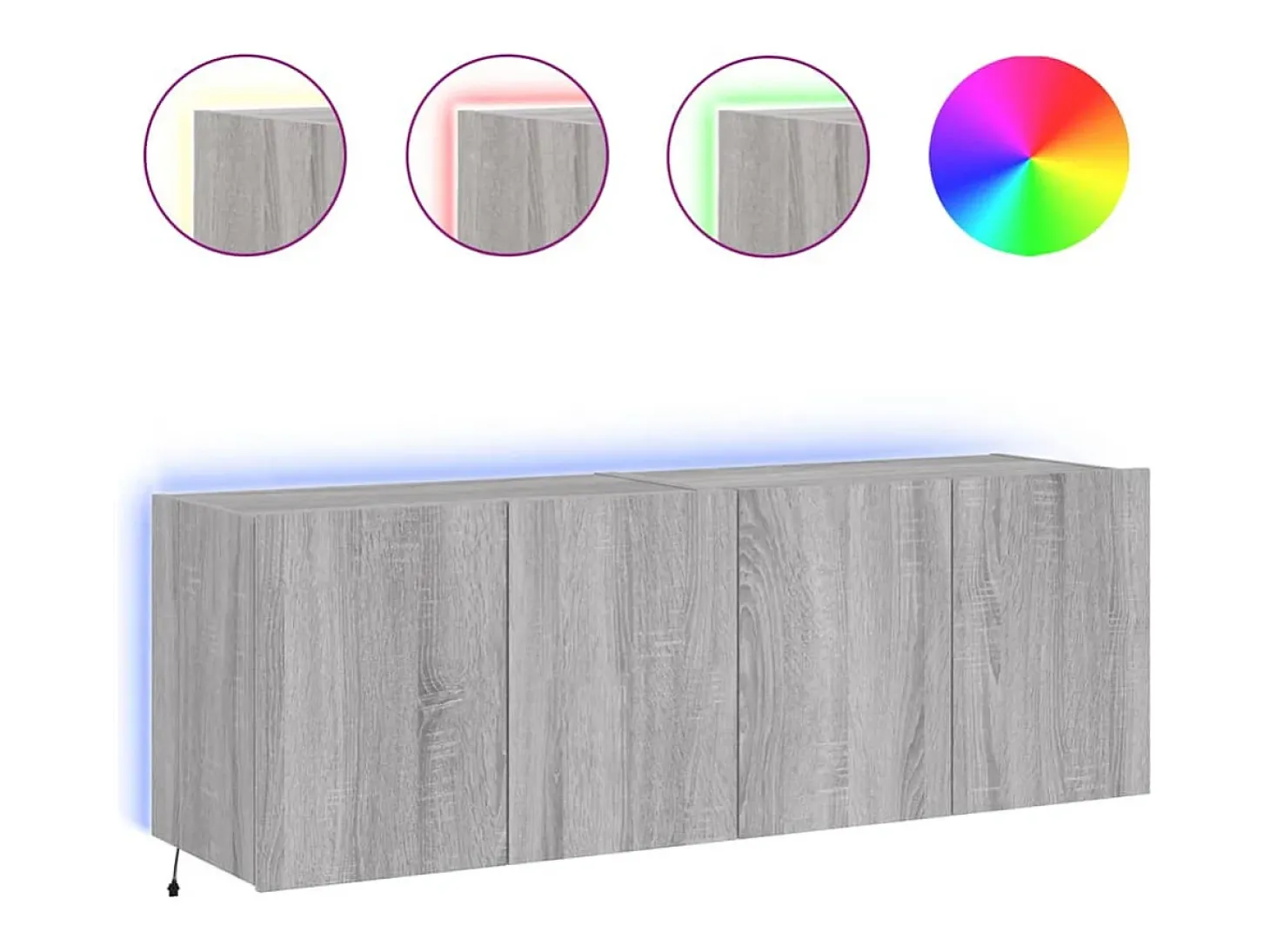 Móveis de parede para TV prateleira multimídia televisão aparador TV sala de jantar sala de estar quarto e luzes LED 2 peças sonoma 60 x 35 x 41 cm cinza 02_0029154