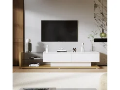 Móveis de TV com 2 gavetas e prateleiras de vidro - 170 x 36 x 38 cm - LEDs - Aglomerado - Branco + natural