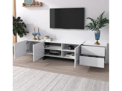 Móveis de TV com 3 portas e 2 gavetas - 190 x 35 x 45 cm - Aglomerado - Branco + preto