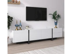 Móveis de TV com 3 portas e 2 gavetas - 190 x 35 x 45 cm - Aglomerado - Branco + preto