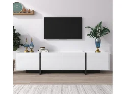 Móveis de TV com 3 portas e 2 gavetas - 190 x 35 x 45 cm - Aglomerado - Branco + preto