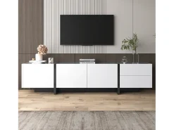 Móveis de TV com 3 portas e 2 gavetas - 190 x 35 x 45 cm - Aglomerado - Branco + preto