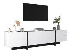 Móveis de TV com 3 portas e 2 gavetas - 190 x 35 x 45 cm - Aglomerado - Branco + preto