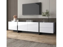 Móveis de TV com 3 portas e 2 gavetas - 190 x 35 x 45 cm - Aglomerado - Branco + preto