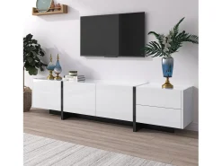 Móveis de TV com 3 portas e 2 gavetas - 190 x 35 x 45 cm - Aglomerado - Branco + preto