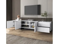 Móveis de TV com 3 portas e 2 gavetas - 190 x 35 x 45 cm - Aglomerado - Branco + preto