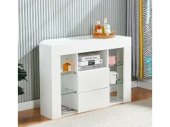 Móveis de TV de ângulo moderno com luz LED, bancada de TV branca moderna, 9 compartimentos, móveis de sala de estar 100x40x68cm
