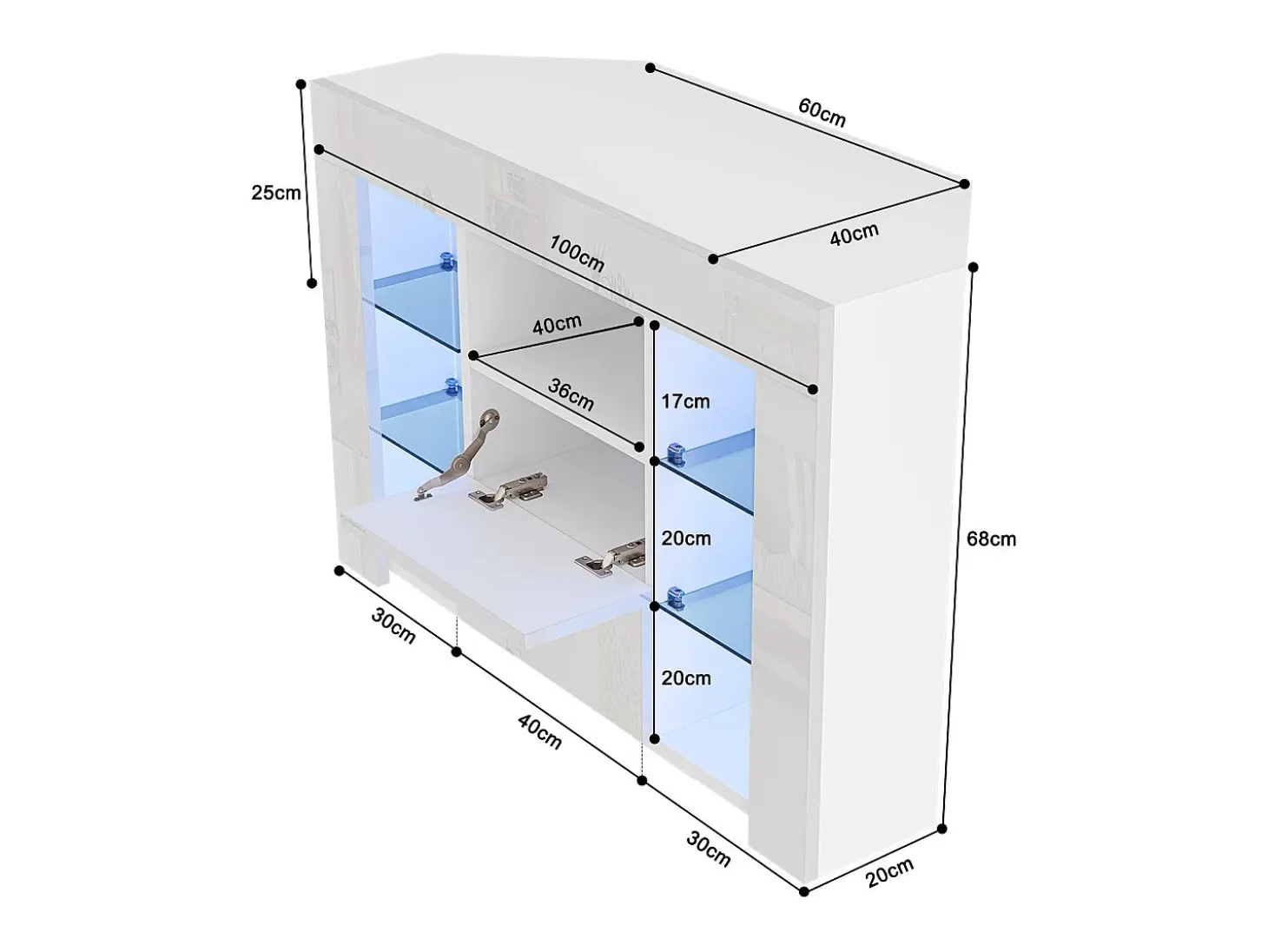 Móveis de TV de ângulo moderno com luz LED, bancada de TV branca moderna, 9 compartimentos, móveis de sala de estar 100x40x68cm